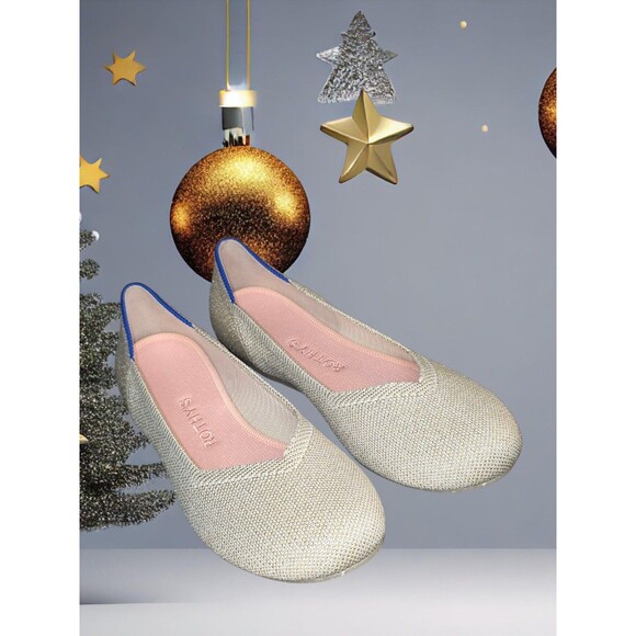 Rothy's Flats Light Gold Metallic Rounded Toe Women's Size 6 1/2M - Picture 1 of 15